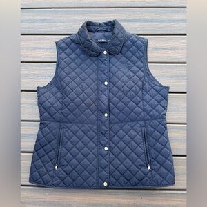 Lauren Ralph Lauren Quilted Vest Navy Blue Pockets Full Zip Collar Size XXL
